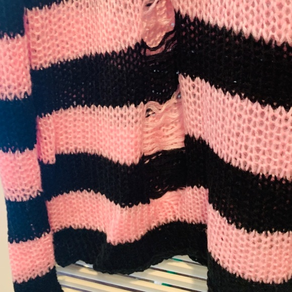 Widow Pink/Black Distressed Knit Sweater - Picture 6 of 10